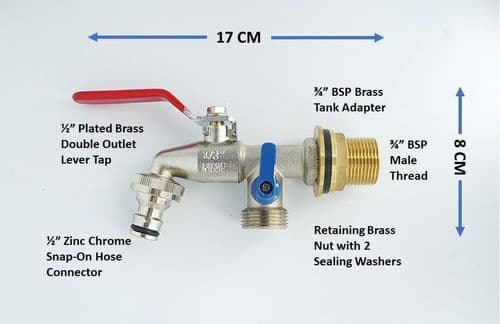 Brass Water Butt Connector Adapter Tank Fitting with Valve and Tap connections