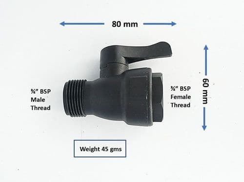 Geeka In-Line Polypropylene Ball Valve. 3/4" BSP Male X 3/4" BSP Female Threads