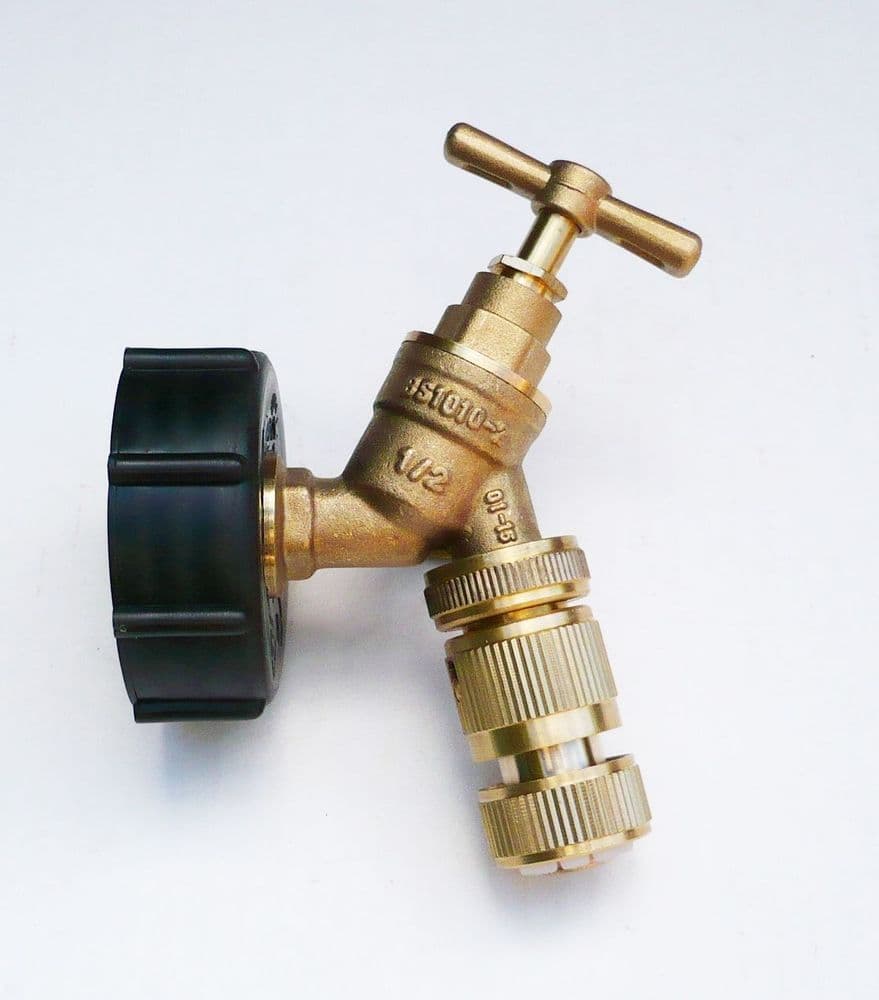 IBC Cap S60X6 2" & Brass Tap to Brass SNAP ON fitting C/W Brass Hose