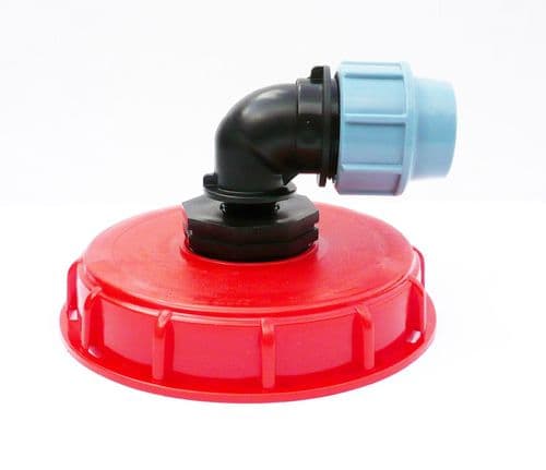 IBC Storage Tank Topfill Cap (6" Coarse Thread) with Angled MDPE Compression Inlet