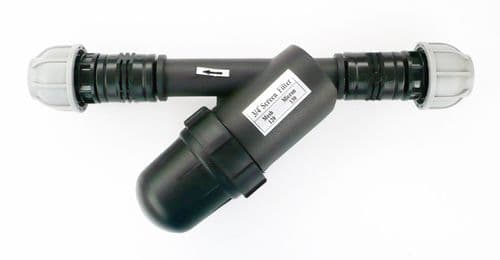 In-Line Bottle Type Water Filter. 120 Mesh. 130 Micron. MDPE compression fittings