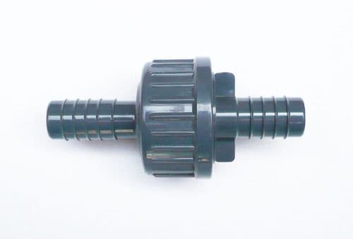 In Line One Way Hose Connector Non Return Valve. 13 mm, 18 mm and 22.5 mm Barbed Tails