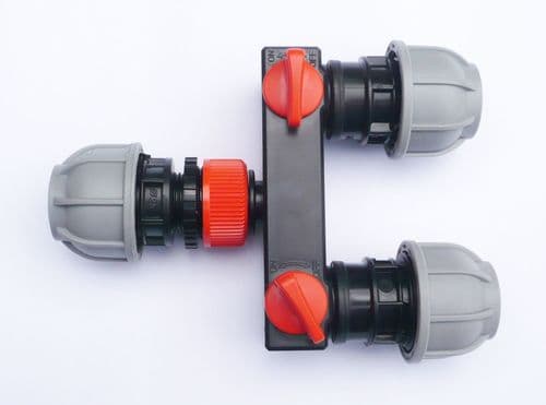 MDPE Compression Pipe Joiner/Splitter. 2-Way with Switched Manifold