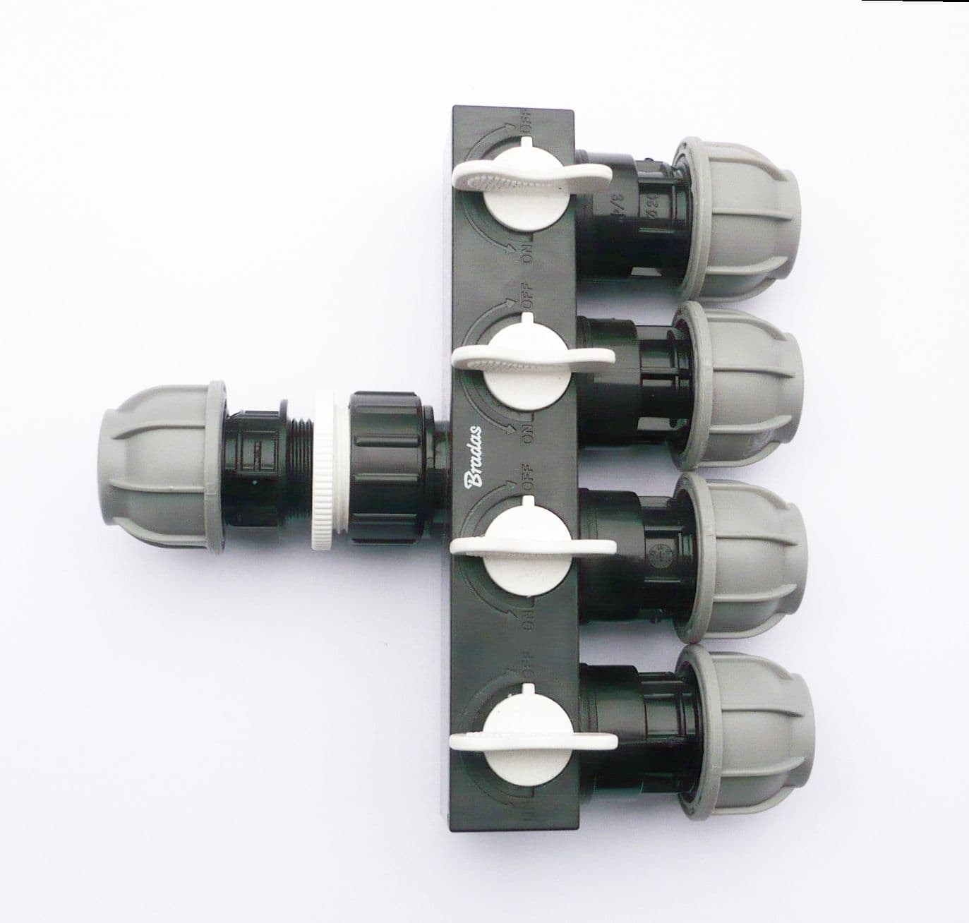 MDPE Compression Pipe Joiner/Splitter 4-Way with Switched Manifold