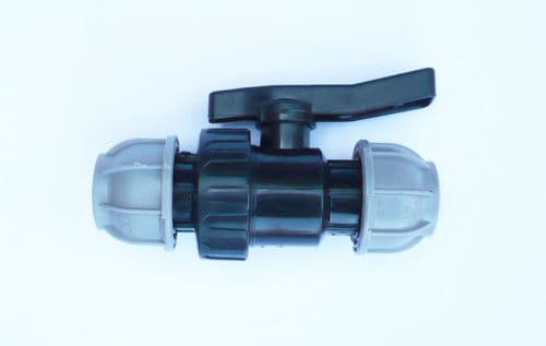 MDPE Compression Pipe Joiner with In-Line Ball Valve. 20 mm, 25 mm, 32 mm