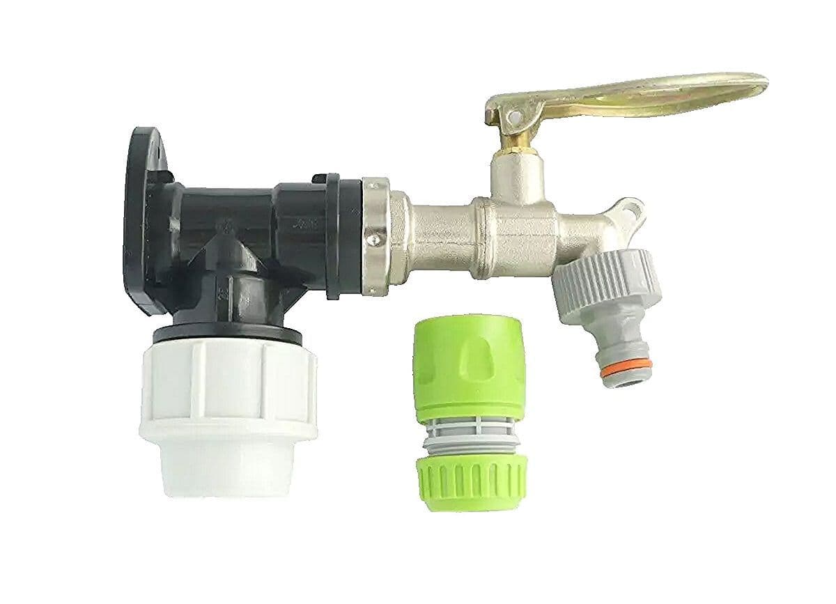 MDPE Compression Wall Plate 25mm to LOCKABLE Brass Lever Tap 1/2