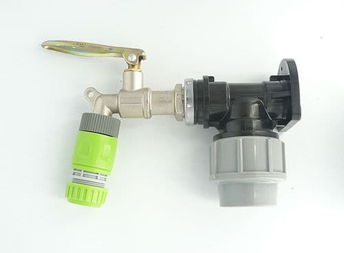 MDPE Compression Wall Plate (32mm) to LOCKABLE Brass Lever Tap. 1/2" Snap-On Connectors