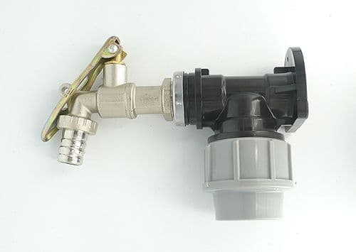 MDPE Compression Wall Plate (32mm) to LOCKABLE Brass Lever Tap. 3/4" hose tail.