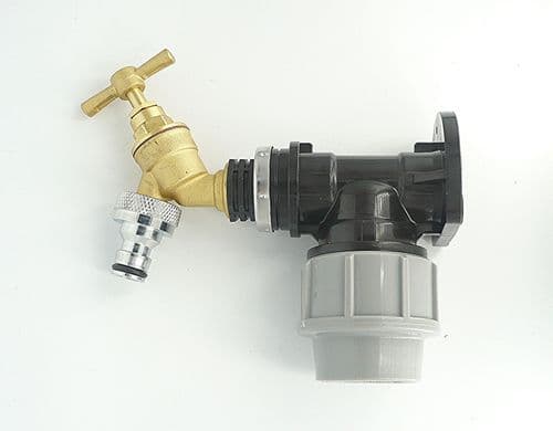 MDPE Compression Wall Plate (32mm) with 1/2" Brass Tap & Nickel Brass Snap On