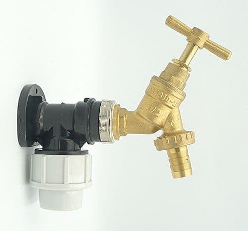 MDPE Compression Wall Plate Elbow (20mm) with 1/2" Brass Bib Tap & Hose Tail