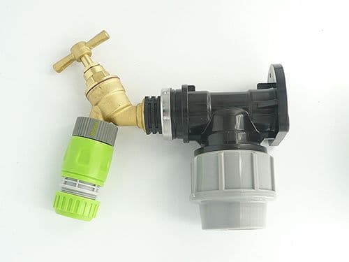 MDPE Compression Wall Plate Elbow (32mm) to 1/2" Brass Bib Tap & Snap On fitting
