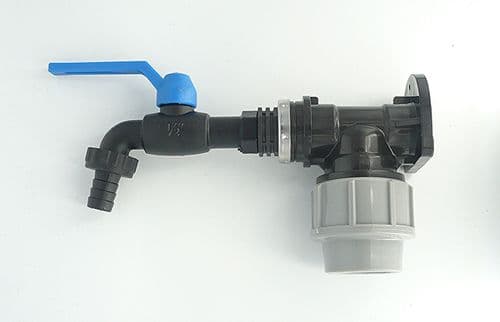 MDPE Compression Wall Plate Elbow (32mm) with 1/2" Nylon Lever Tap & 1/2" Hose Tail