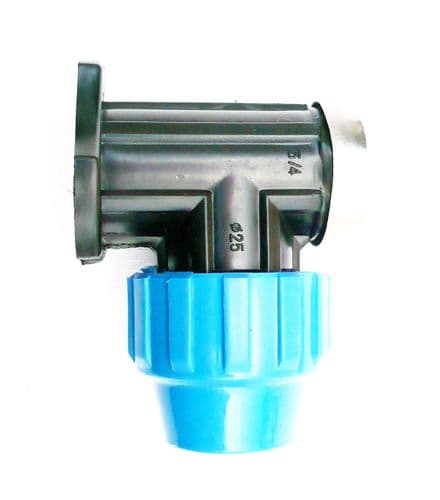 MDPE Compression Wall Plate Elbow Bend x Female Threaded Garden Tap Wall Flange. 20 mm and 25 mm