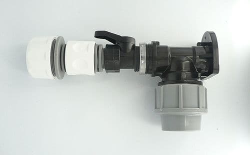 MDPE Wall Plate Elbow (32mm) to On/Off Valve & 1" Snap-On Hose Fittings