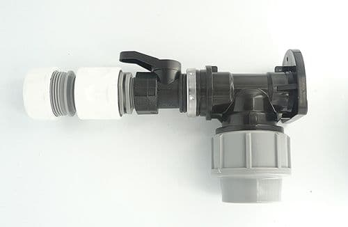 MDPE Wall Plate Elbow (32mm) to On/Off Valve & 3/4" Snap-On Hose Fittings