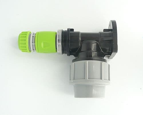MDPE Wall Plate Elbow (32mm) with 1/2" Snap On connector & hose connector