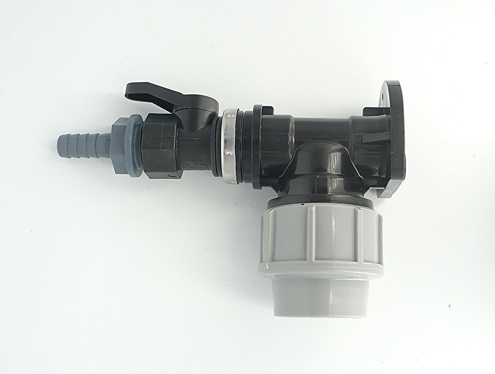 MDPE Wall Plate Elbow 32mm with In-Line On/Off Ball Valve & 1/2
