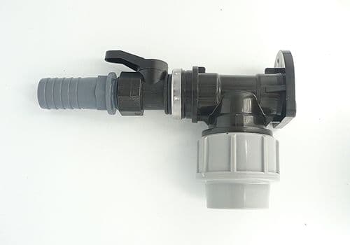 MDPE Wall Plate Elbow (32mm) with In-Line On/Off Ball Valve & 1" Hose Tail