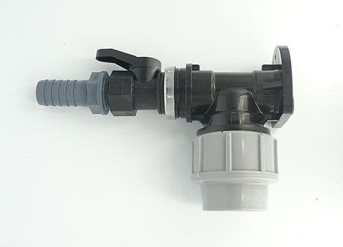 MDPE Wall Plate Elbow (32mm) with In-Line On/Off Ball Valve & 3/4" Hose Tail