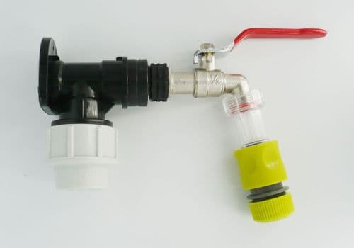 MDPE Wall Plate Elbow (25mm) with Brass Lever Tap, Fine Gauze Filter & Snap On