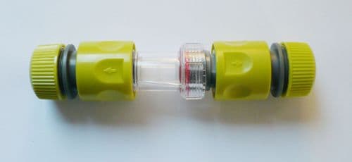 Mini In Line Water Filter to 1/2" Snap On Connectors & 2 female hose connectors