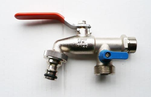 Nickel Plated Brass Lever Tap with DOUBLE OUTLET C/w snap on garden hose fitting