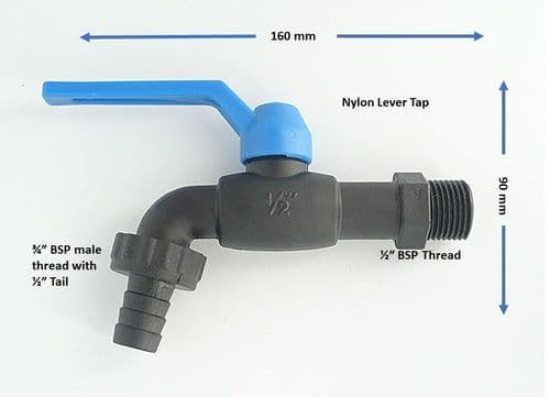 Nylon 1/2" Lever Tap with 1/2" barbed hose tail