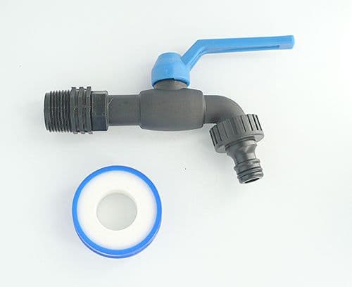 Nylon Lever Water Butt Tap to Polypropylene 3/4" BSP Male Thread with Snap On connector.