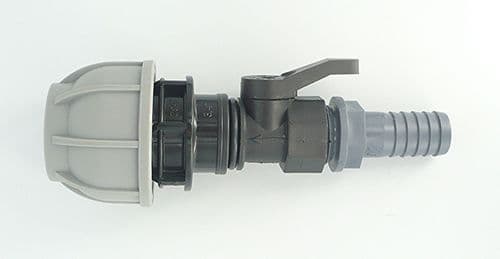 PIPE JOINER. Joins MDPE/Alkathene Solid Pipe to Flexible Hose Pipe. With On / Off Valve