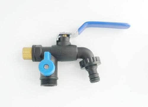 Polypropylene cased Insulated brass lever tap with Twin outlets & 1/2" BSP male thread