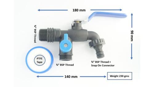Polypropylene cased Insulated brass lever tap with Twin outlets to 3/4 ...