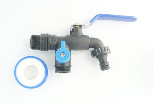 Polypropylene cased Insulated brass lever tap with Twin outlets to 3/4" BSP male thread