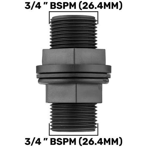Tank Adapter. Male X Male threads. 3/4" BSP