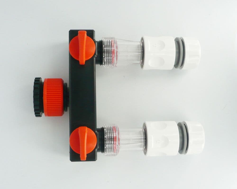 Tap Connector Manifold 2 Way Hose Connector c/w Water Filters & Snap On