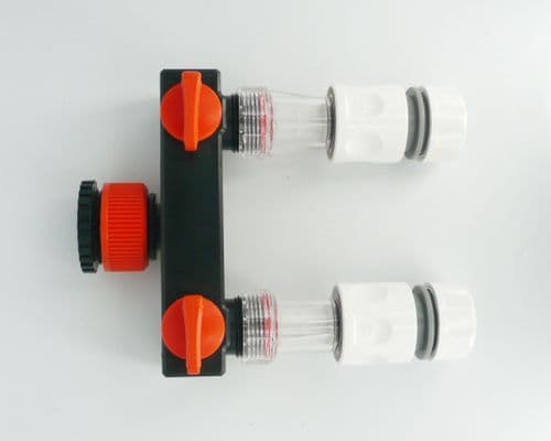 Tap Connector Manifold 2 Way Hose Connector c/w Water Filters & Snap On Fittings
