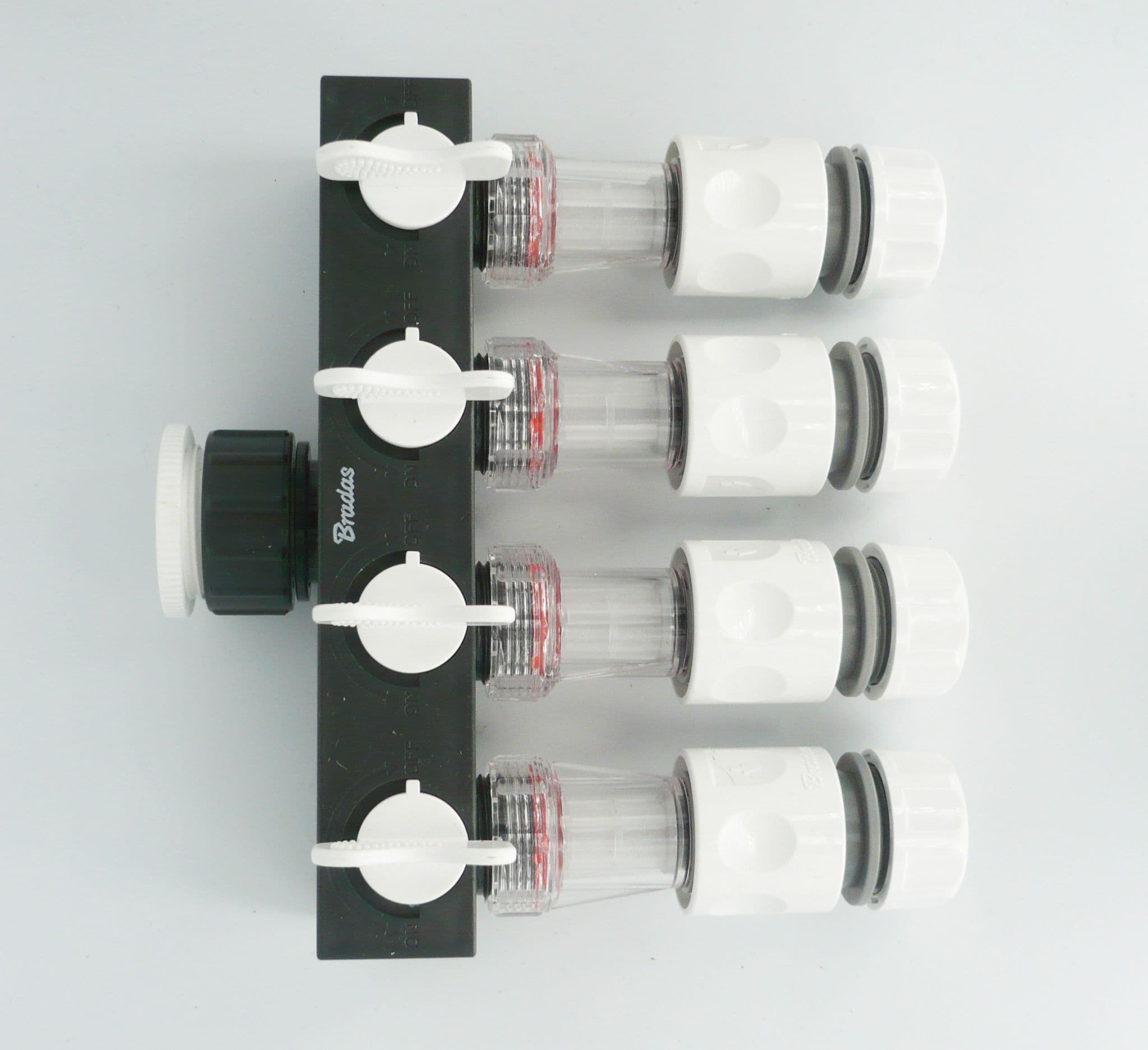 Tap Connector Manifold 4 Way Hose Connector c/w Water Filters & Snap On ...
