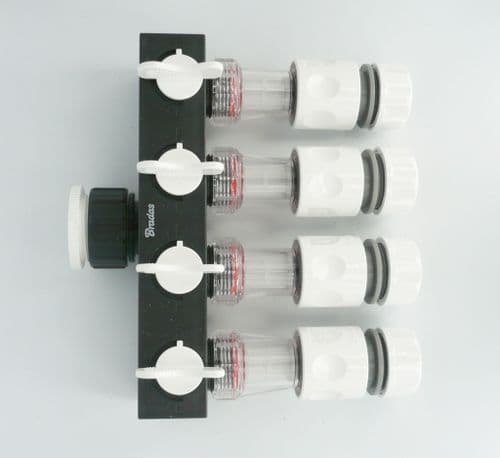 Tap Connector Manifold 4 Way Hose Connector c/w Water Filters & Snap On Fittings