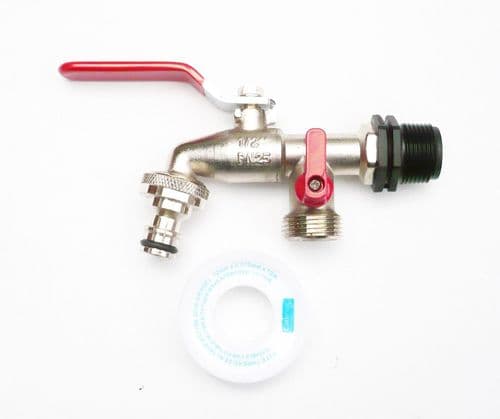 Water Butt Lever Tap c/w Double Outlets to Polypropylene 3/4" BSP Male Thead. (1)
