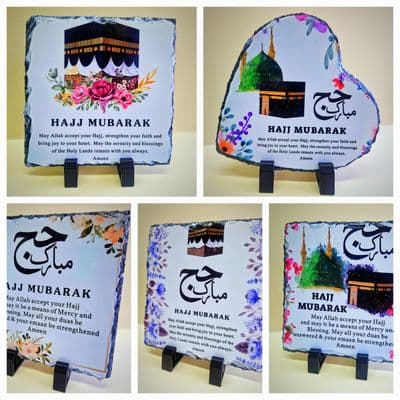 1 Muslim Hajj Mubarak Gift ( Slate design ) makkah & madina decor ornament