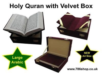 Holy Quran in Velvet Gift box ( Large Arabic Text ) Islamic A4 size Qur'an (NEW)