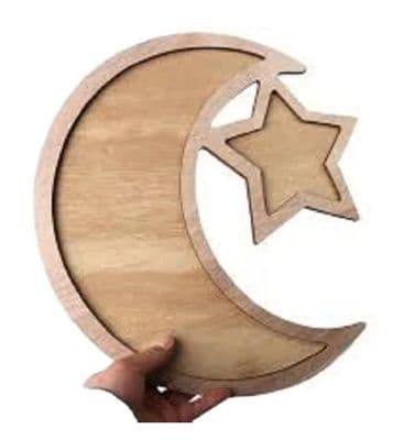 Islamic Ramadan wood serving tray moon & star design wooden Special tray for eid