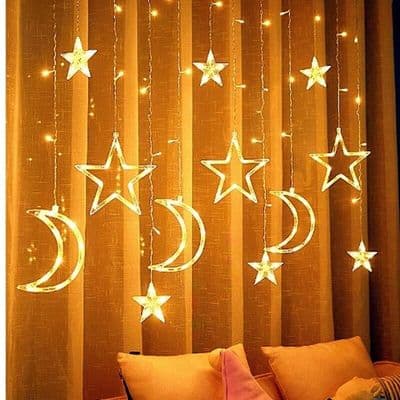 Star & moon led curtain string lights, eid & ramadan mubarak decoration for home