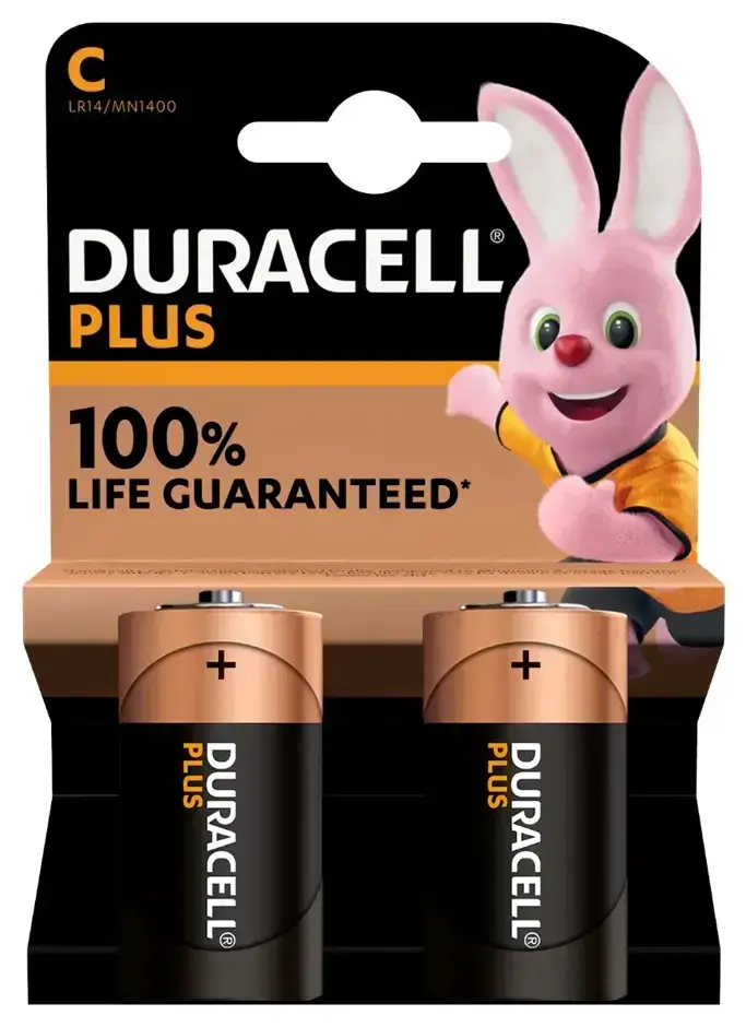 Duracell PLUS C Batteries 2PK +100% Extra Life