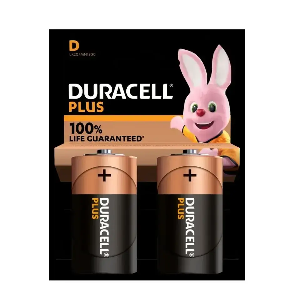 Duracell PLUS D Batteries 2PK +100% Extra Life