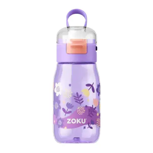 Zoku Flip Gulp  Children's Bottle - Purple Flowers