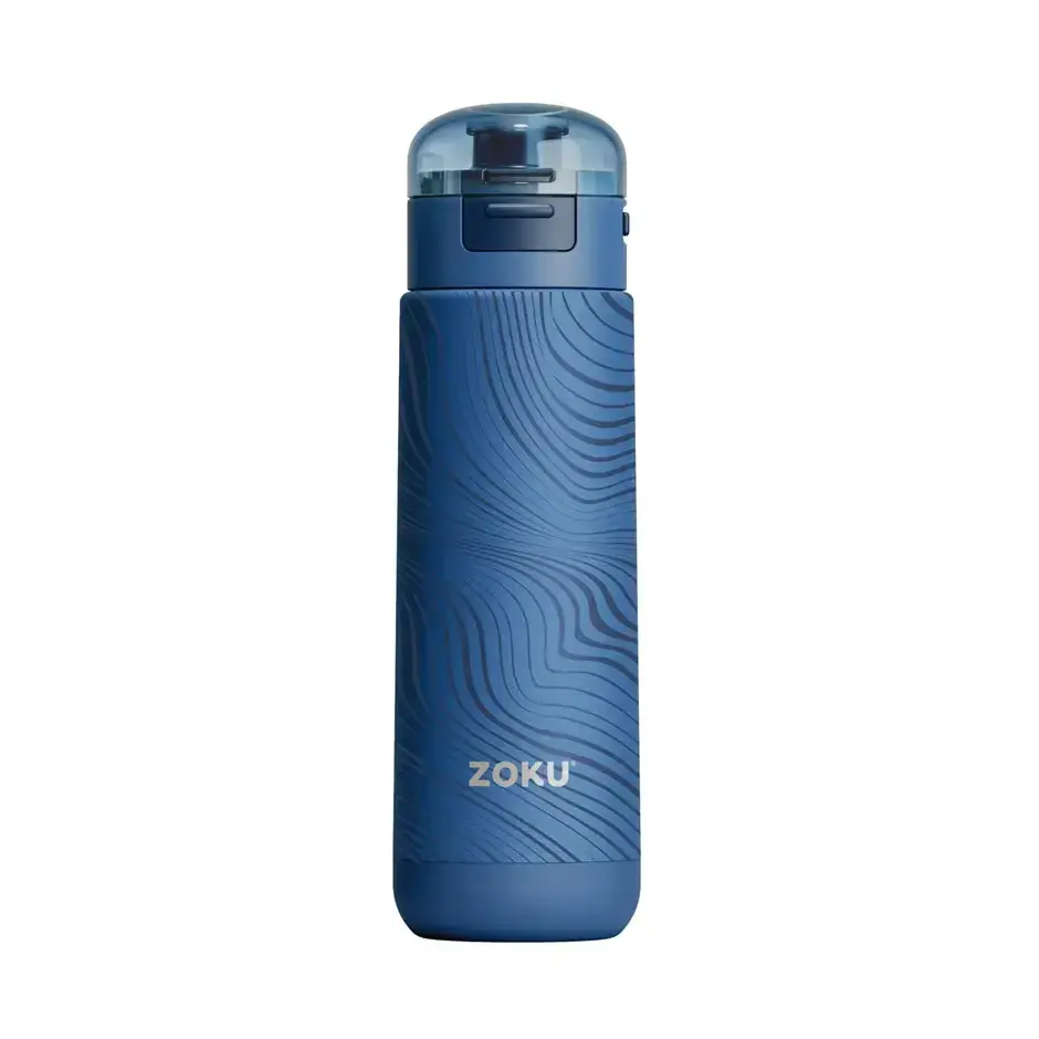 Zoku Stainless Steel Flip Top Sports Bottle - Blue Wavy