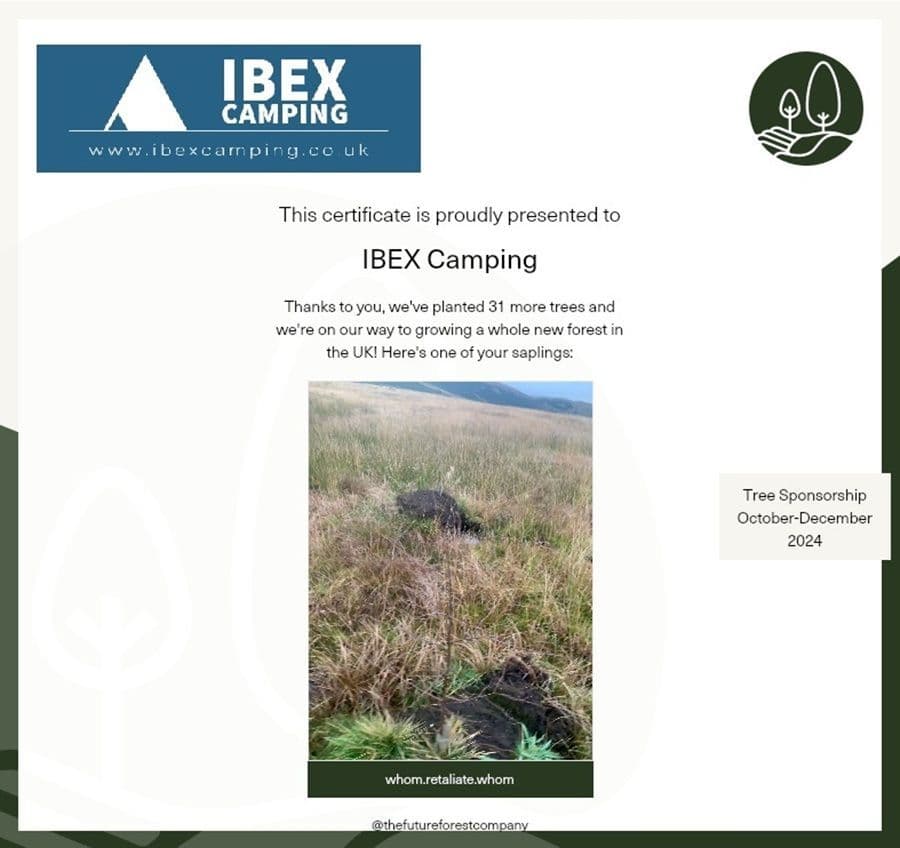 IBEX Camping x The Future Forest Company Tree Sponsorship Certificate October - December 