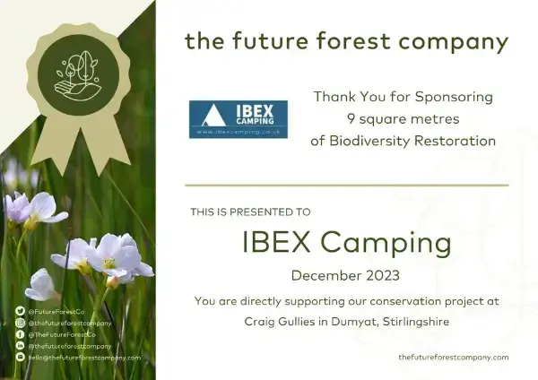 IBEX Camping x The Future Forest Company Biodiversity Restoration December Certificate