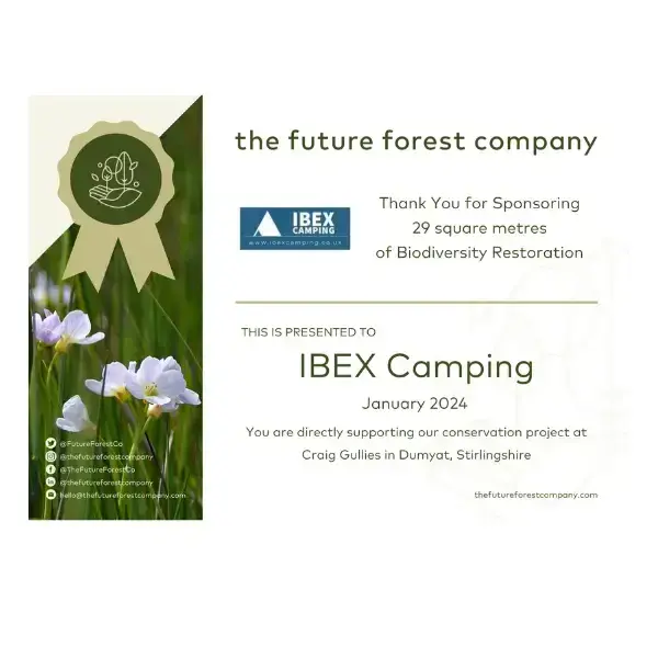 IBEX Camping x The Future Forest Company - January Biodiversity Sponsorship Certificate 