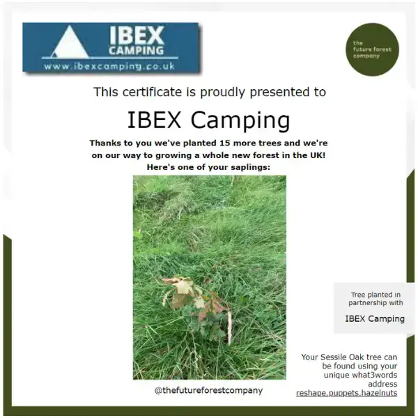 IBEX Camping x The Future Forest Company - FebruaryTree Sponsorship Certificate